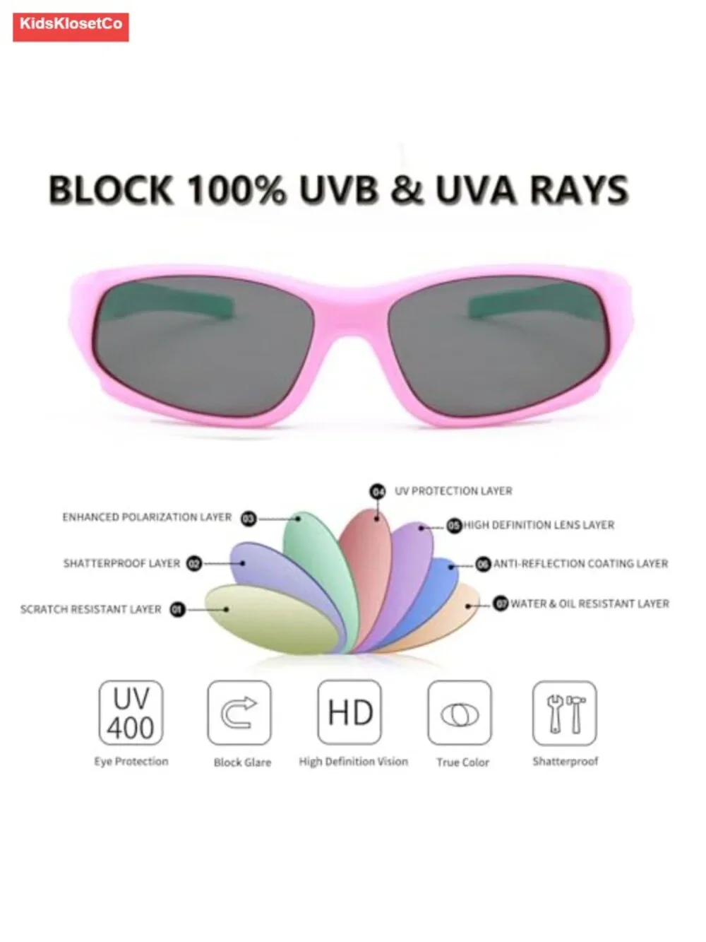 Kids Polarized Sunglasses with Adjustable Strap Unbreakable Rubber